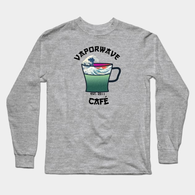 Vaporwave Aesthetic Great Wave Off Kanagawa Cafe Coffee Long Sleeve T-Shirt by mycko_design